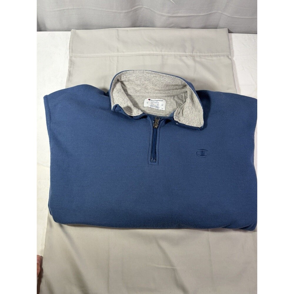 Men's CHAMPION Blue 1/4 Zip SWEATSHIRT w/ Front Pockets - XL , Pullover